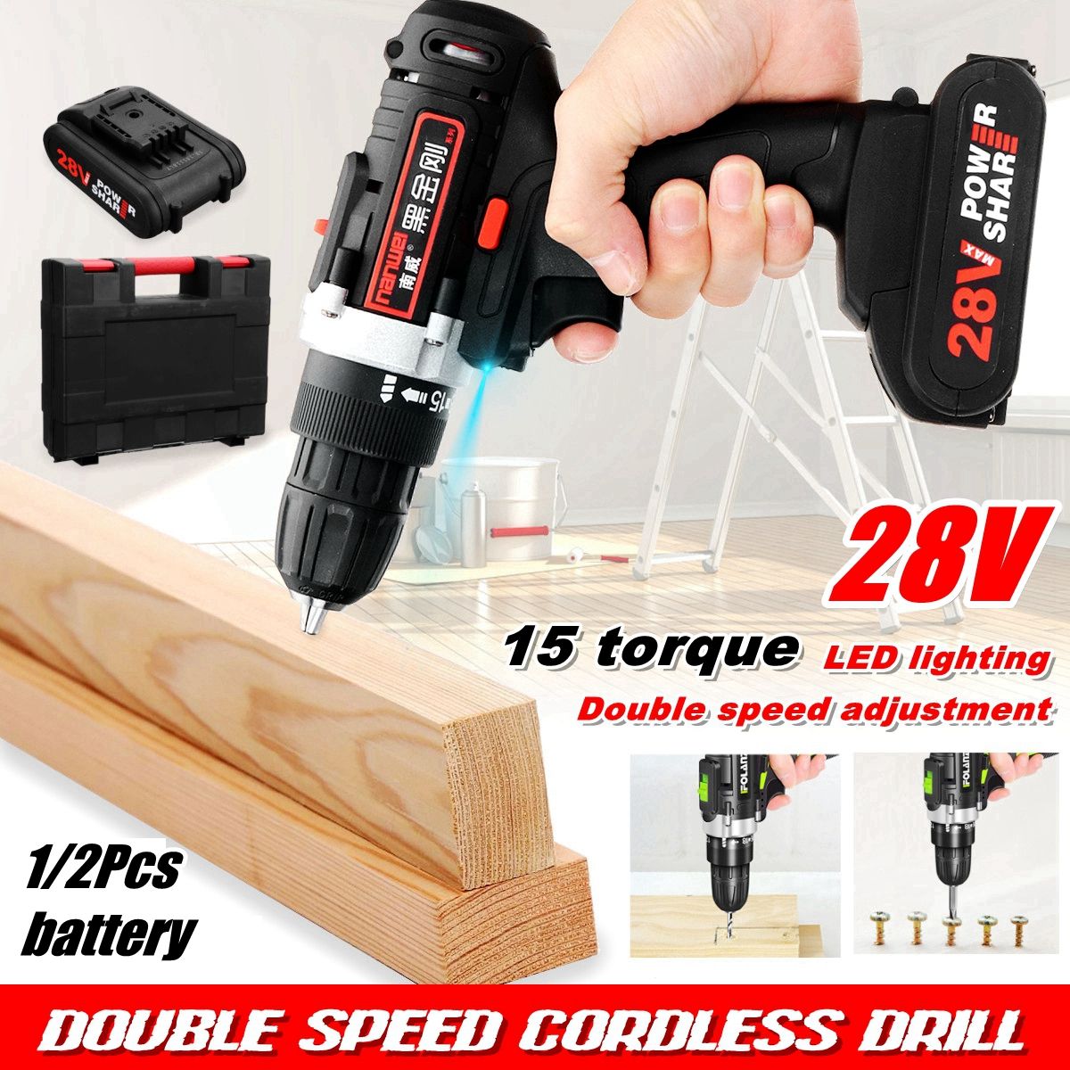 28V-Cordless-Power-Drills-Double-Speed-Electric-Drill-W-1-or-2-Li-ion-Battery-1413650