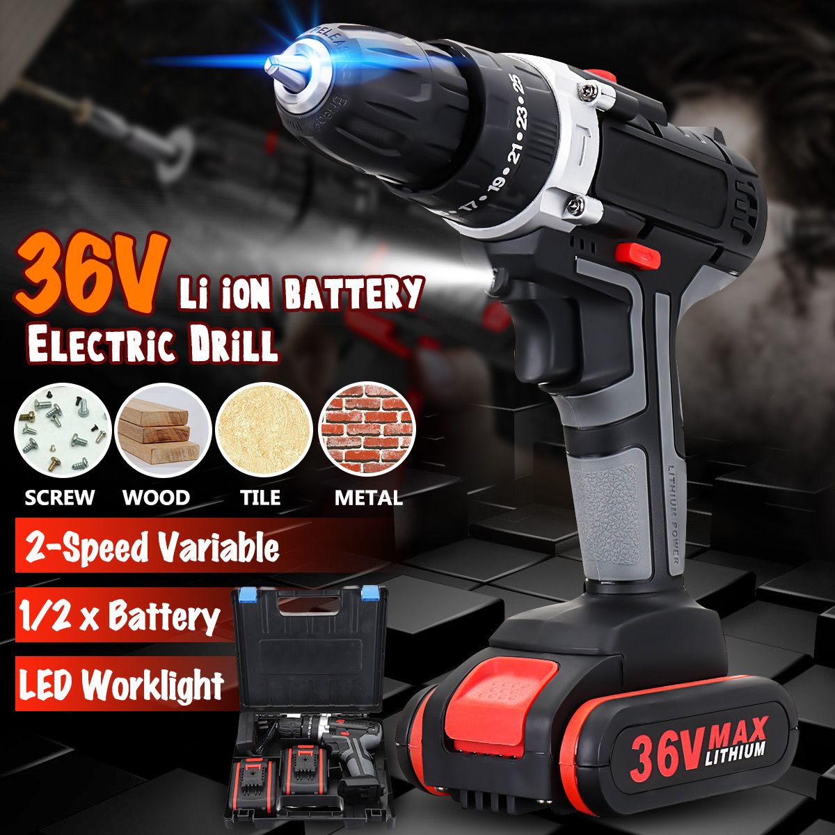 36V-25-28Nm-Electric-Power-Drills-Cordless-2-speed-Variable-with-LI-ION-Rechargeable-Battery-Kit-1408802