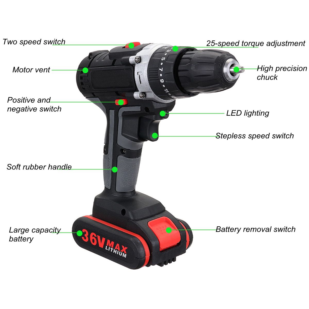 36V-25-28Nm-Electric-Power-Drills-Cordless-2-speed-Variable-with-LI-ION-Rechargeable-Battery-Kit-1408802