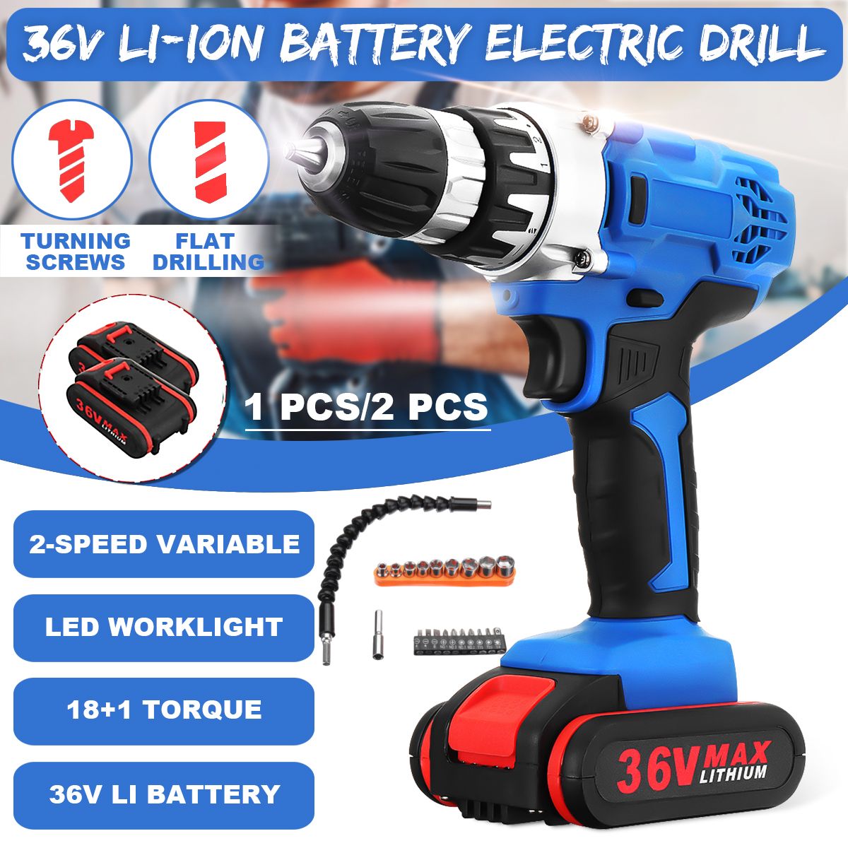 36V-Cordless-Power-Drill-Set-Double-Speed-Electric-Screwdriver-Drill-Power-Display-W-1-or-2-Li-Ion-B-1435859