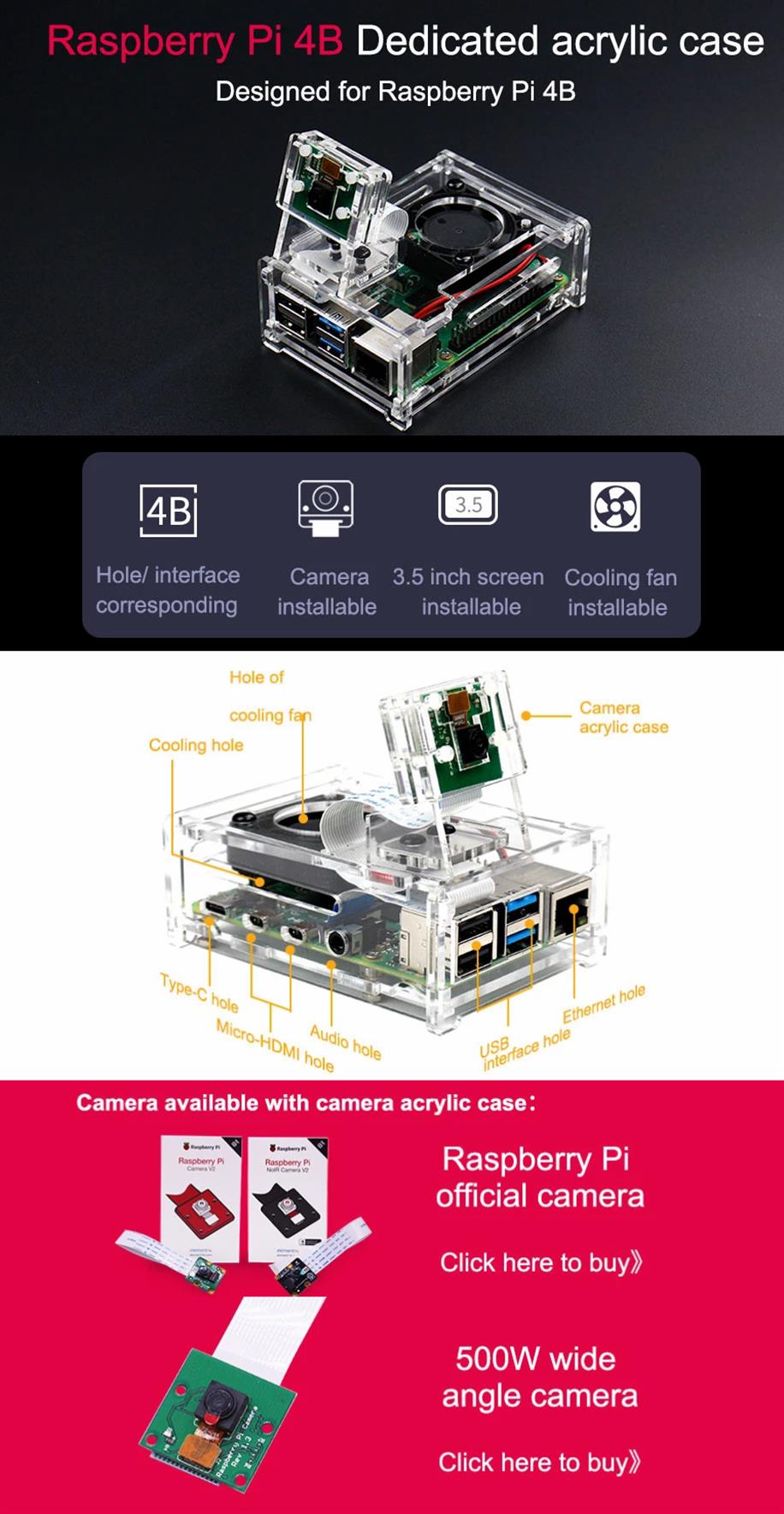 Transparent-Acrylic-Case-with-Cooling-Fan-Set-Compatible-35-inch-Screen--Camera-for-Raspberry-Pi-4B-1608415