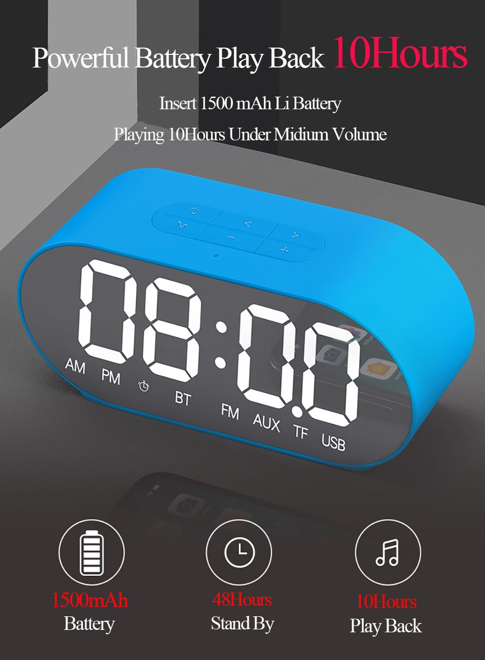 Bakeey-P1-Portable-Wireless-bluetooth-Speaker-LED-Display-Mirror-Alarm-Clock-Subwoofer-with-Mic-1629556