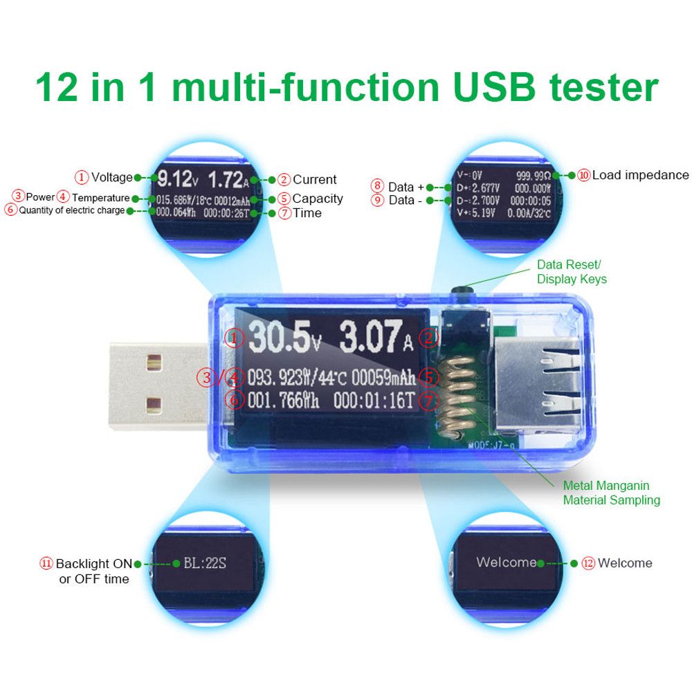 5pcs-12-in-1-Blue-USB-Tester-DC-Digital-Voltmeter-Amperemeter-Voltagecurrent-Meter-Ammeter-Detector--1466353