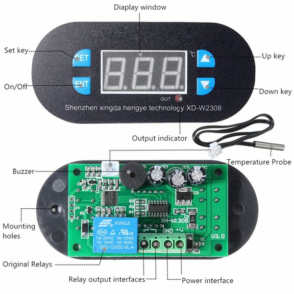 DC12V-XD-W2308-Digital-Thermostat-Temperature-Controller-Adjustable-Sensor-Meter-Blue-LED-1093504