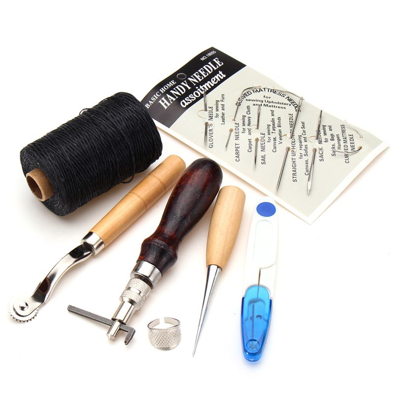 7Pcs-Leather-Craft-Hand-Stitching-Sewing-Tool-Kit-Thread-1187490