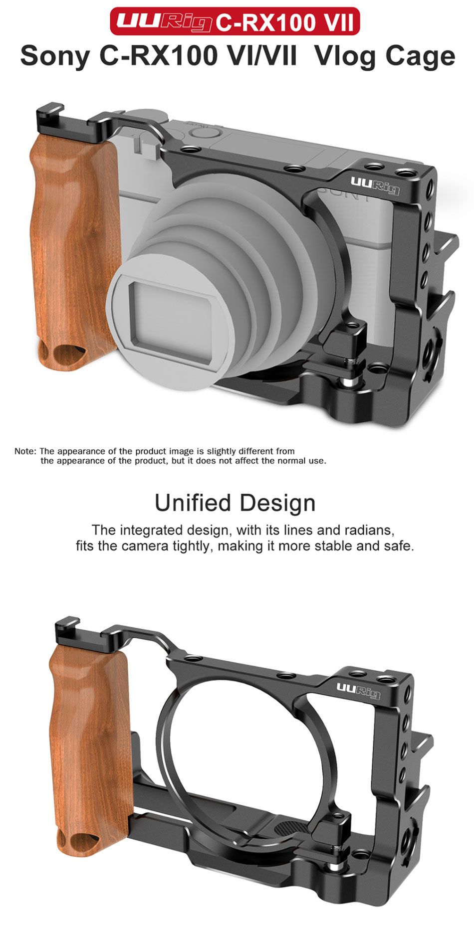 UURig-C-RX100-VII-Vlog-Cage-Protective-Frame-Case-Stabilizer-Rig-with-Wood-Hand-Grip-for-Sony-RX100--1613839