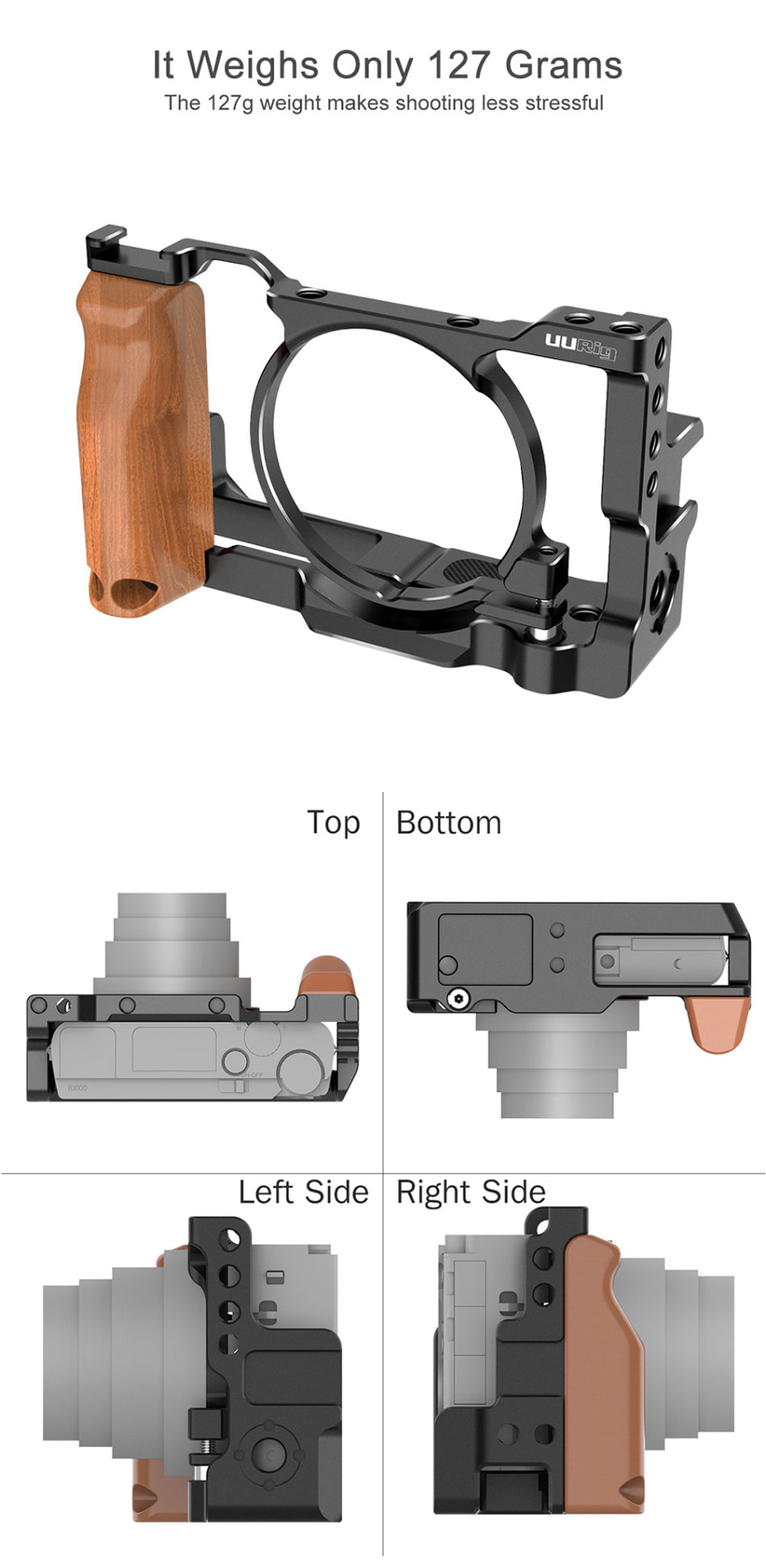 UURig-C-RX100-VII-Vlog-Cage-Protective-Frame-Case-Stabilizer-Rig-with-Wood-Hand-Grip-for-Sony-RX100--1613839