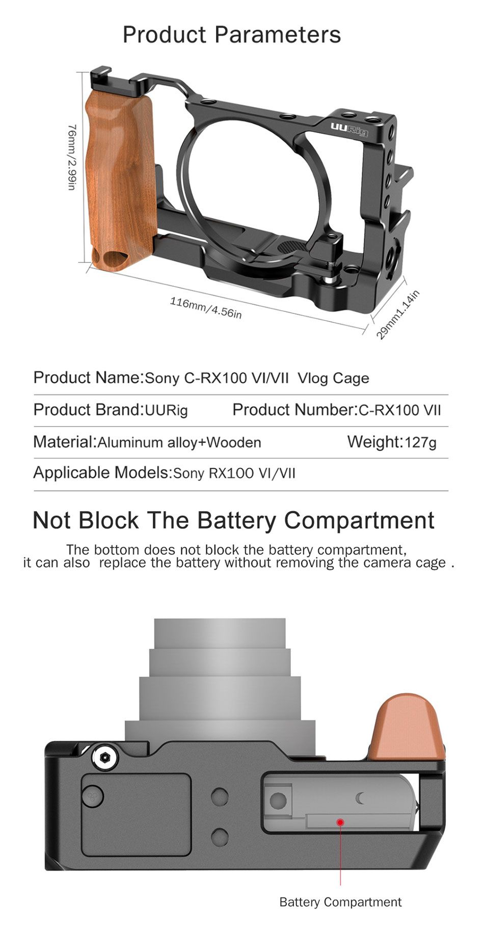 UURig-C-RX100-VII-Vlog-Cage-Protective-Frame-Case-Stabilizer-Rig-with-Wood-Hand-Grip-for-Sony-RX100--1613839