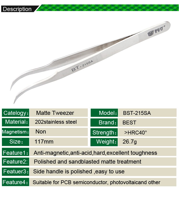 BEST-BST-215-SA-New-Stainless-Steel-Industrial-Anti-static-Tweezer-Watchmaker-Repair-Tools-Excellent-1364535