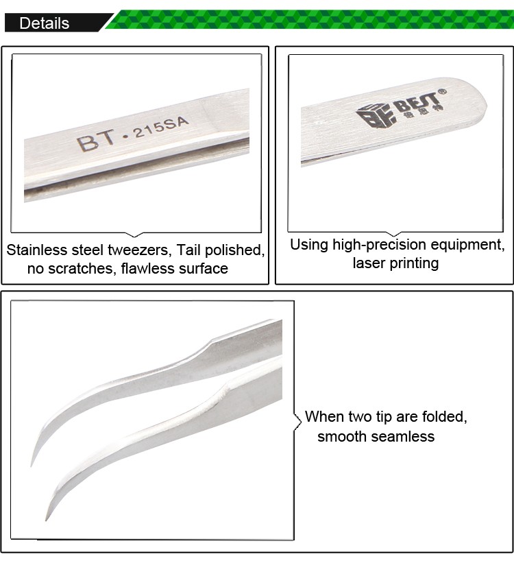 BEST-BST-215-SA-New-Stainless-Steel-Industrial-Anti-static-Tweezer-Watchmaker-Repair-Tools-Excellent-1364535