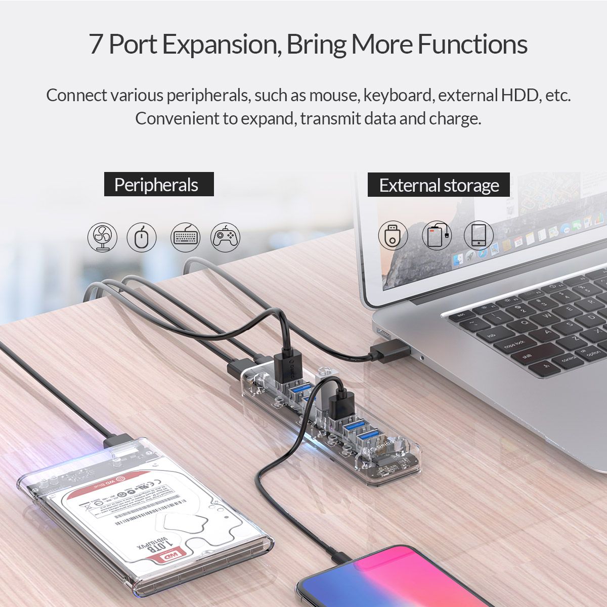 Orico-F7U-Transparent-7-Port-USB-30-Hub-with-Dual-port-Power-Supply-1386880