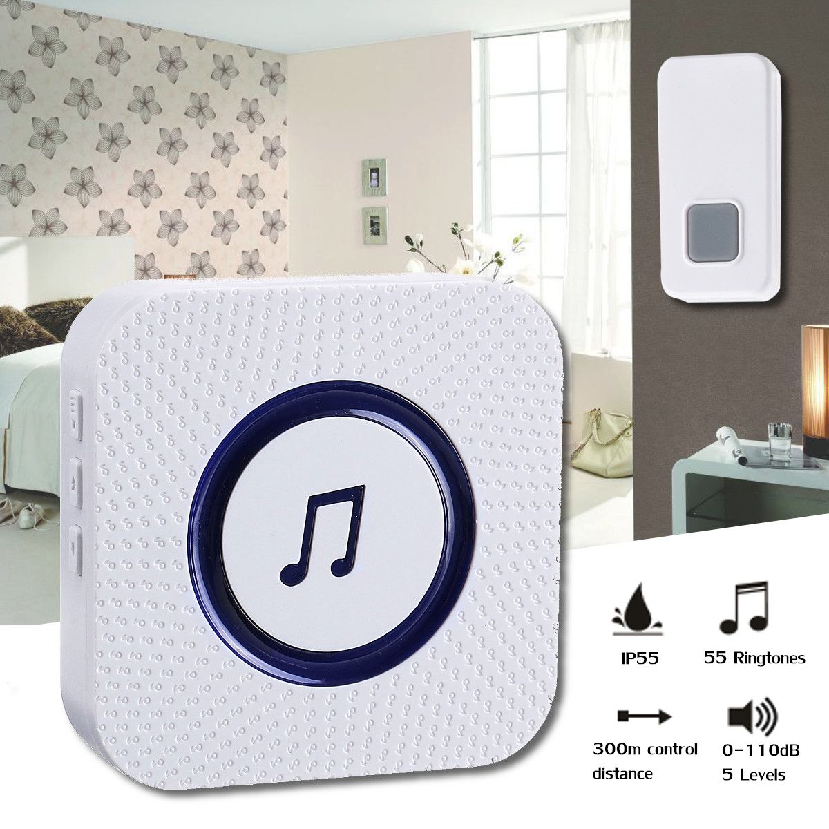 300M-Waterproof-Wireless-Doorbell-55-Songs-Chime-LED-Flash-EUUSUKAU-Plug-1554491