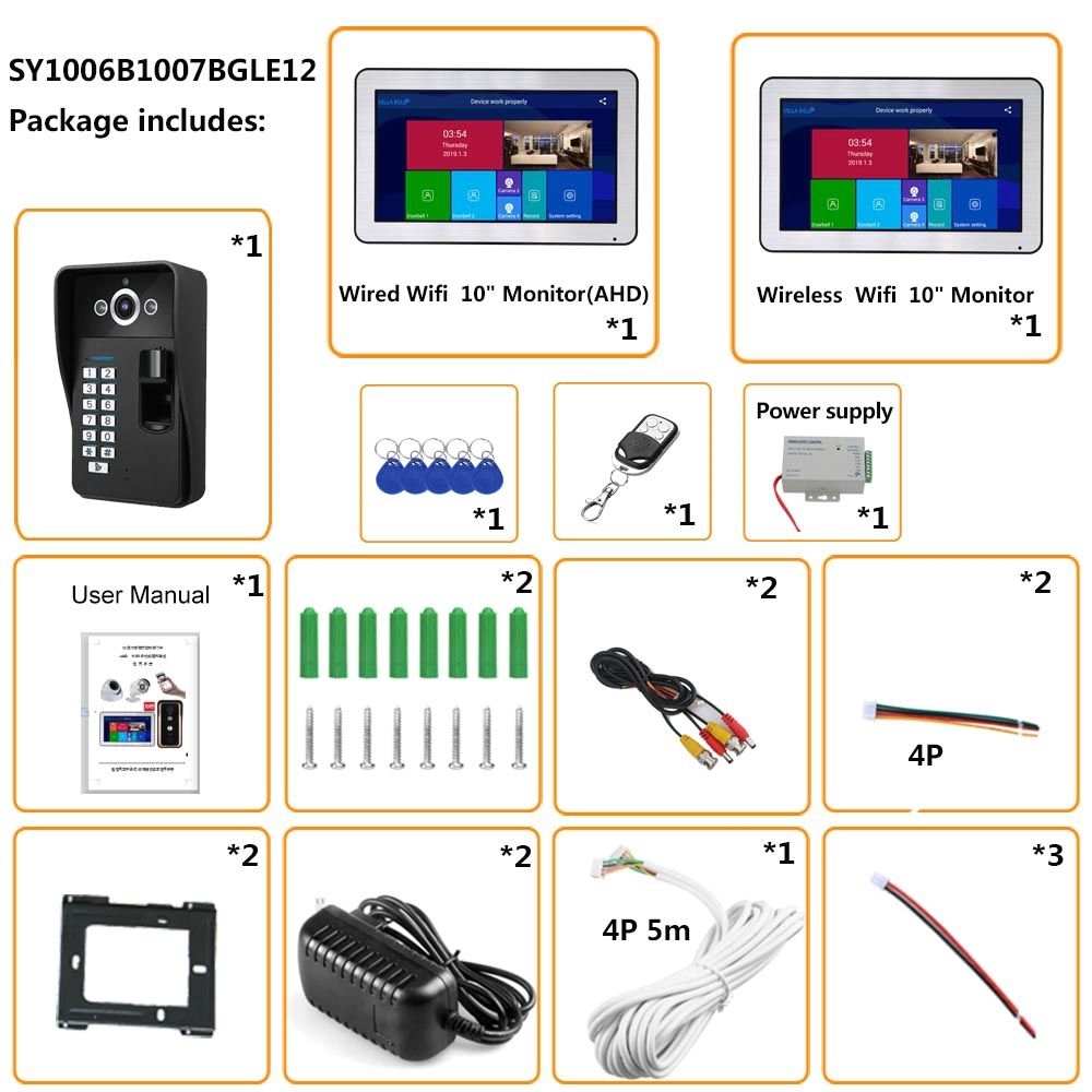 ENNIO-10-inch--2-Monitors-Wifi-Wireless-Fingerprint-RFID-Video-Door-Phone-Doorbell-Intercom-System-w-1651202