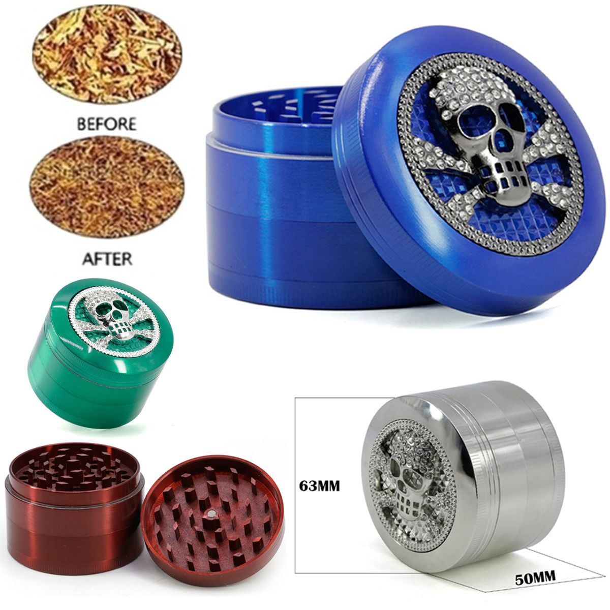 Multi-Color-4Layers-63mm-Zinc-Alloy-Skull-Shape-With-Drawer-Herb-Grinder-Tobaccos-Grinder-Herb-Grind-1659974