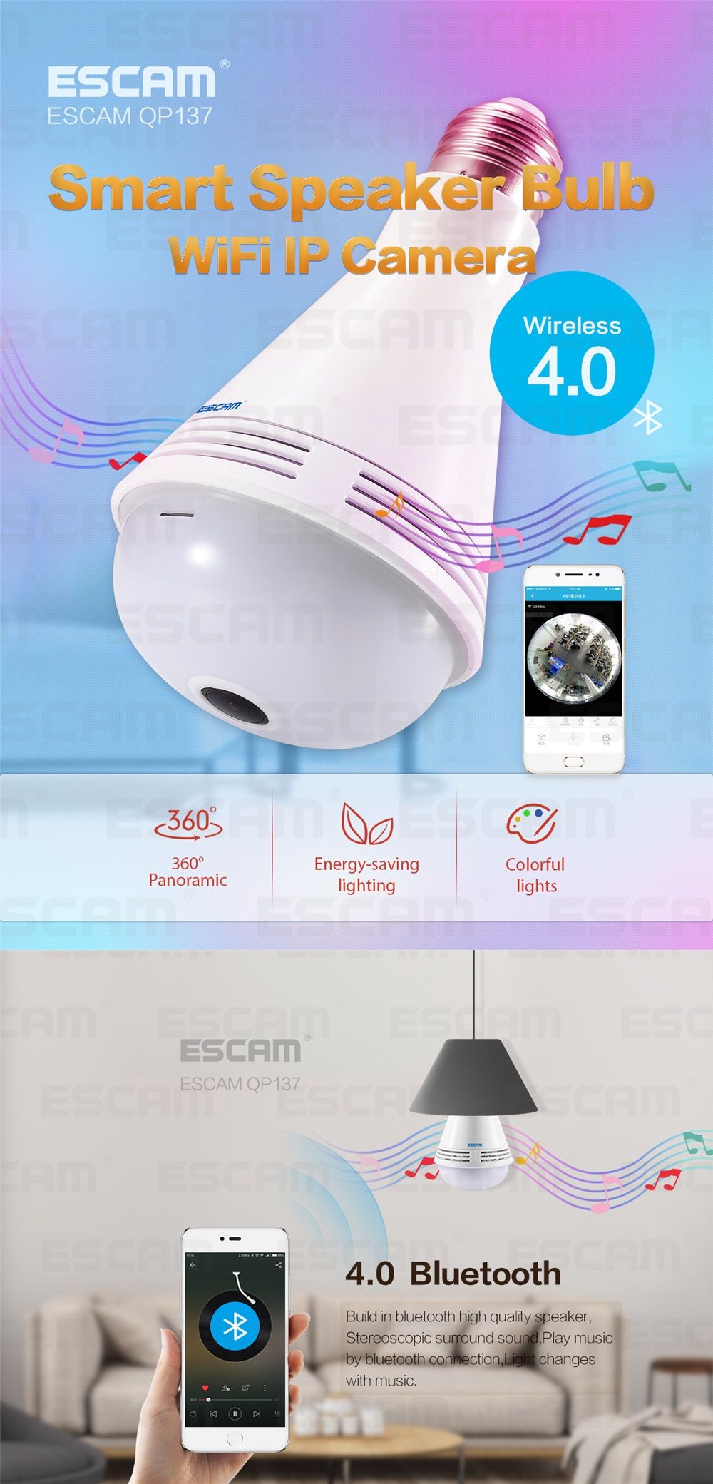 ESCAM-QP137-IP-Camera-WiFi-2MP-HD-1080P-360-Degree-Panoramic-bluetooth-Speaker-Bulb-Security-Camera-1300209