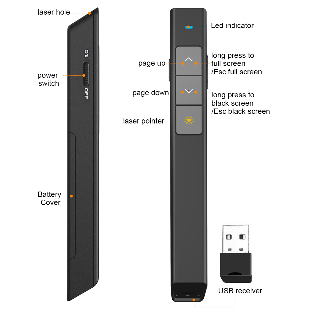 KNORVAY-N29-Wireless-Presenter-RF-24GHz-Remote-Control-PPT-Page-Turning-Pen-650nm-Red-Laser-Pen-1719372