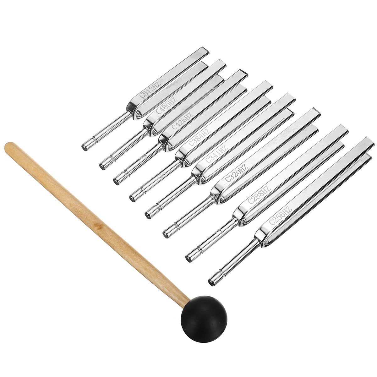 8Pcs-256Hz---512Hz-Steel-Tuning-Fork-Set-Physics-Medical-Diagnostic-And-Mallet-1732336